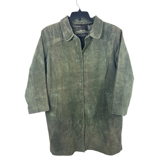 Centigrade Suede Leather Coat Jacket 2X Petite Genuine Washable Olive Green NWT - Picture 1 of 9